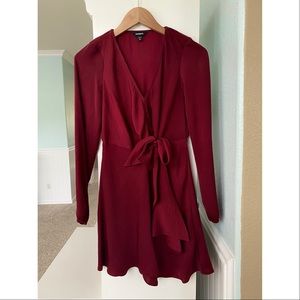 Express Long Sleeve Burgundy Dress